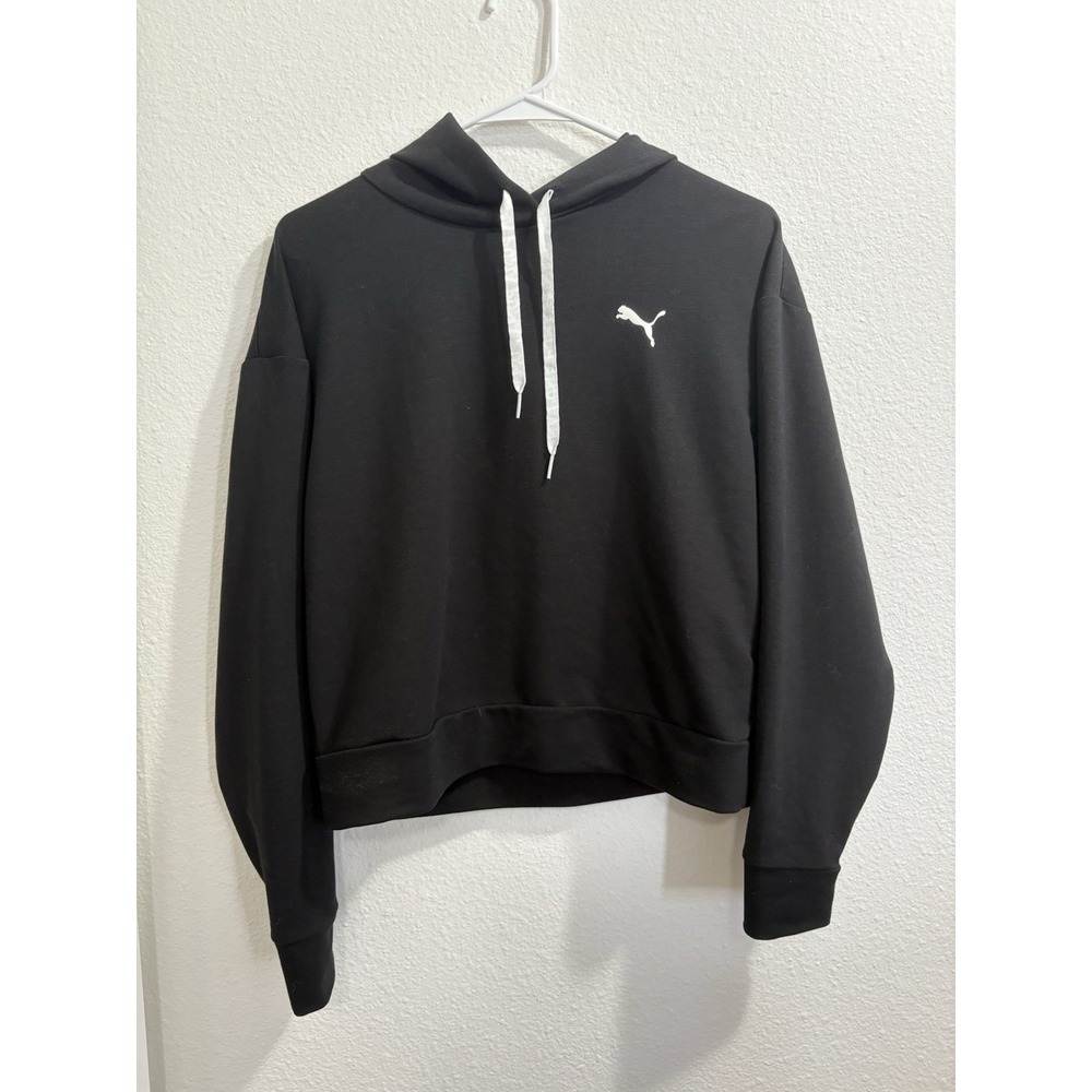 Puma Keeps You Dry Hoodie Womens Size Small Black Pullover Crop Sweatshirt